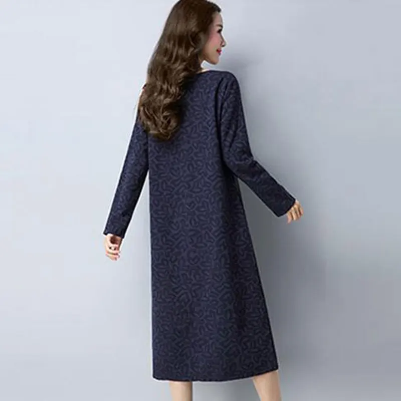 Женское платье с цветочной вышивкой свободное хлопковое большого размера