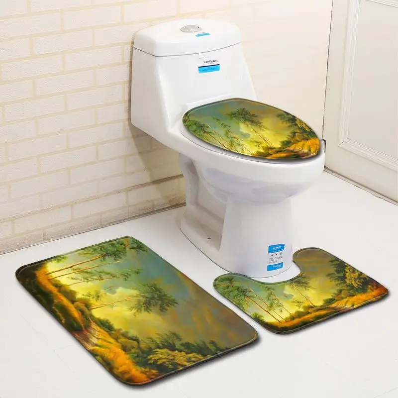 

Zeegle Floral Bath Mat Bathroom Carpet Toilet Mat Absorbent Bathroom Floor Mat Bath Rugs Non-slip 3pcs Carpet Rug