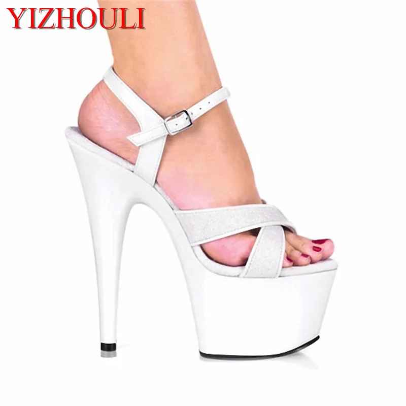 

Stylish Platforms Women Open Toe 17cm High Heel Shoes, Pole Dance Shoes, Sandals, Wedding Shoes, Black / White