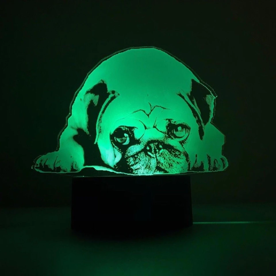 3D Светодиодная 7 видов цветов акриловая Милая мопса настольная лампа USB сенсорная