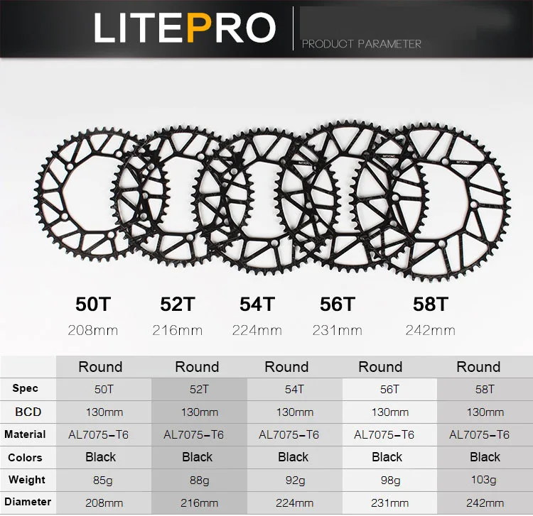 Litepro, супер светильник 130 BCD 50T 52T 54T 56T 58 T, велосипедная цепь, колеса, цепное кольцо, полый BMX, складной велосипедный шатун, Bcycle
