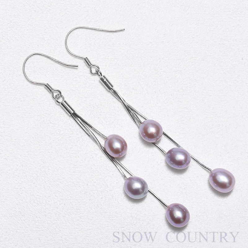 SNOW COUNTRY Three Teardrop Pearls Dangling in Sterling Silver Earrings High Quality For Girlfriend Gift Free Shipping | Украшения и