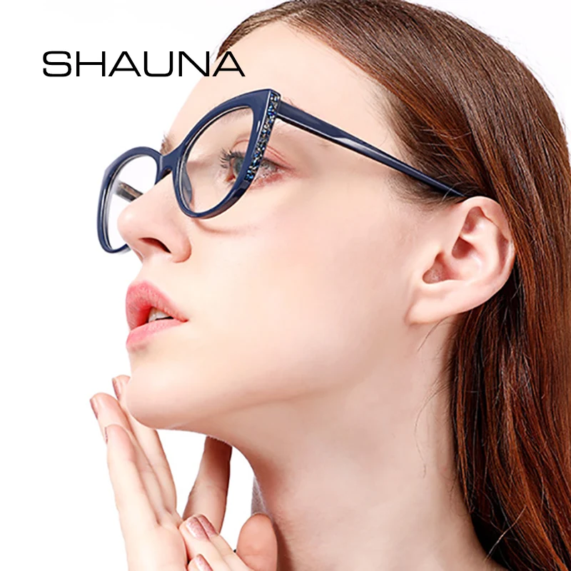 SHAUNA, весенние шарниры, роскошные хрустальные украшения, кошачий глаз, оправа для очков, женские линзы из смолы, оптические очки