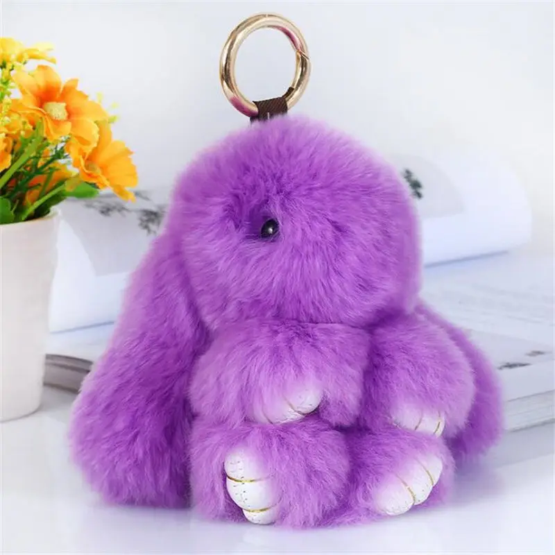 Light Purple Женский брелок из искусственного меха кролик кулон для автомобиля/сумка украшения милые плюшевые подвески для ключей ювелирные аксессуары - Цвет: Light Purple