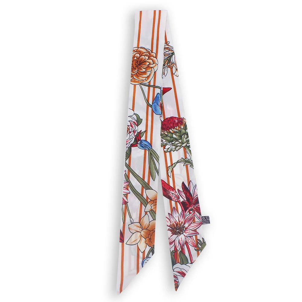 Платок Шелковый женский с цветочным принтом 2019 маленький размер для худой шеи