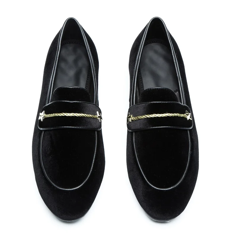 

LOUBUTEN Black Velvet Loafers Italian Slip-on Men Dress Shoes Handmade Round Toe Smoking Slippers Men's Party And Prom Shoes