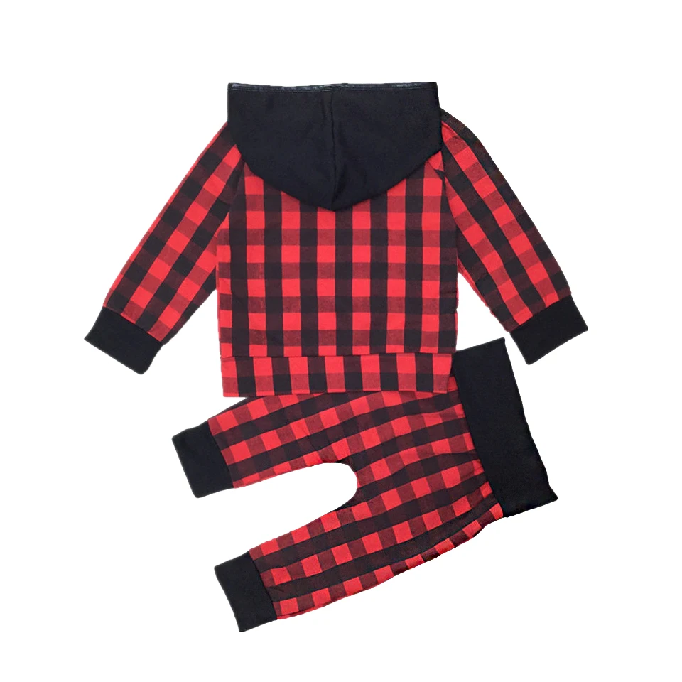 Baby Boys Girls Christmas Clothing Set Kids Red Plaid 2Pcs Hoodies+Pants Girl X'mas Hooded Suit Clothes 30 | Детская одежда и