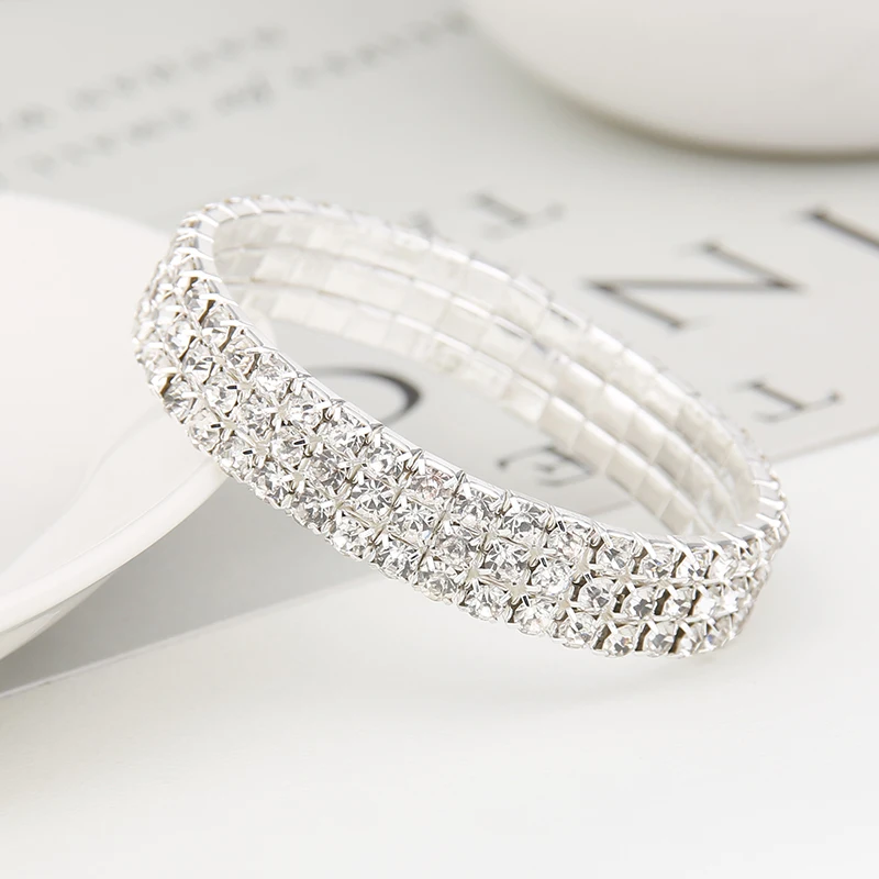 Браслет женский теннисный серебристый с квадратным фианитом 1 7 рядов|tennis