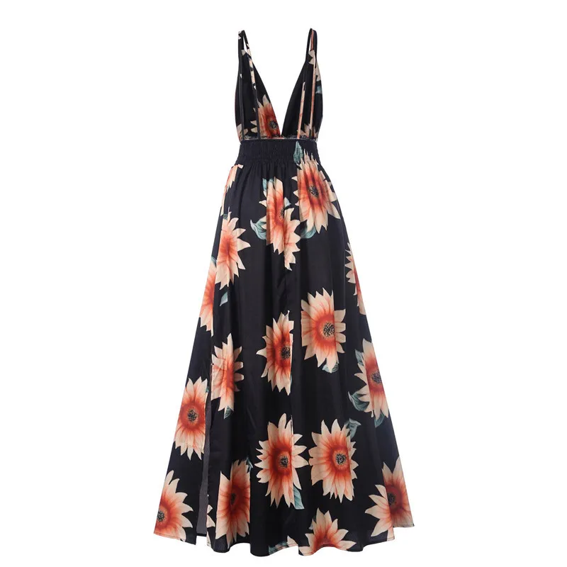 Цветочный принт Lang Maxi Kleid без рукавов с открытой спиной Sommer Kleider Strand принтом
