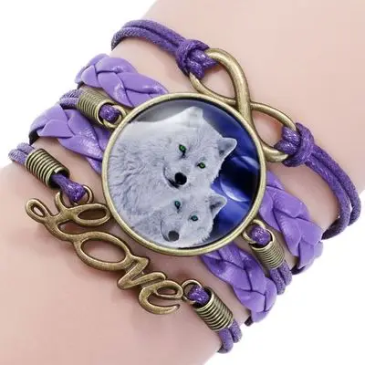 Retro Style Leather Bracelet Men Boho Glass Cabochon Moon Wolf Pattern Mens Bracelets 2019 Hand Jewelry | Украшения и аксессуары