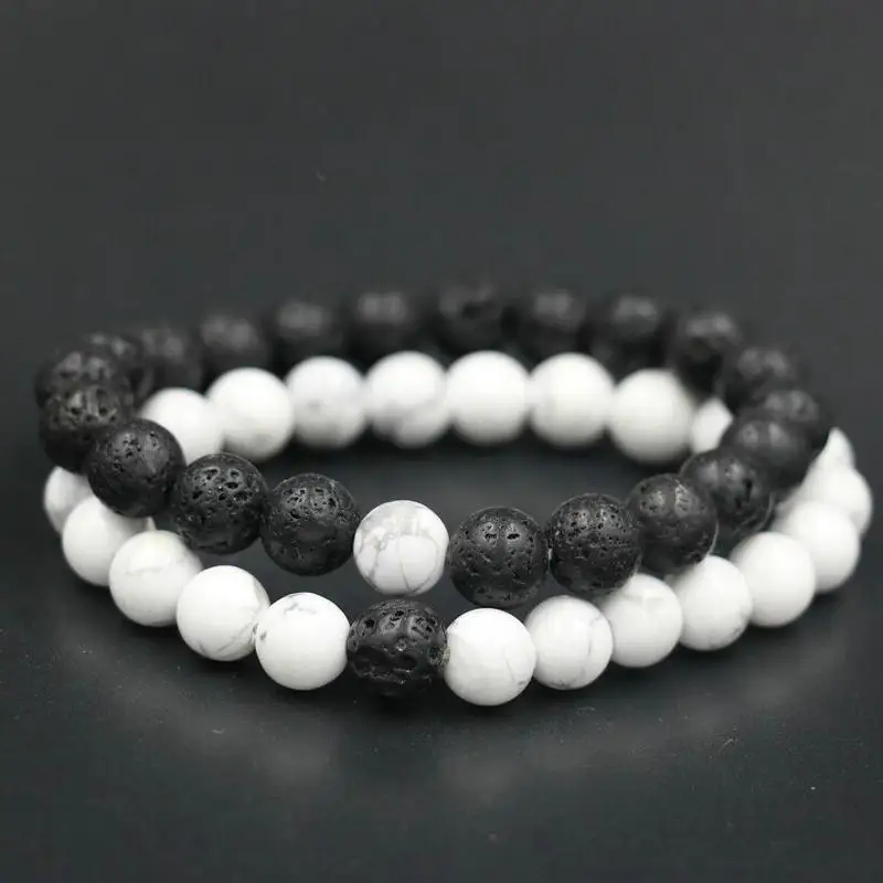 ANIILO Fashion White Black 8MM натуральный камень бирюзовый матовый лава камни бисер шарм