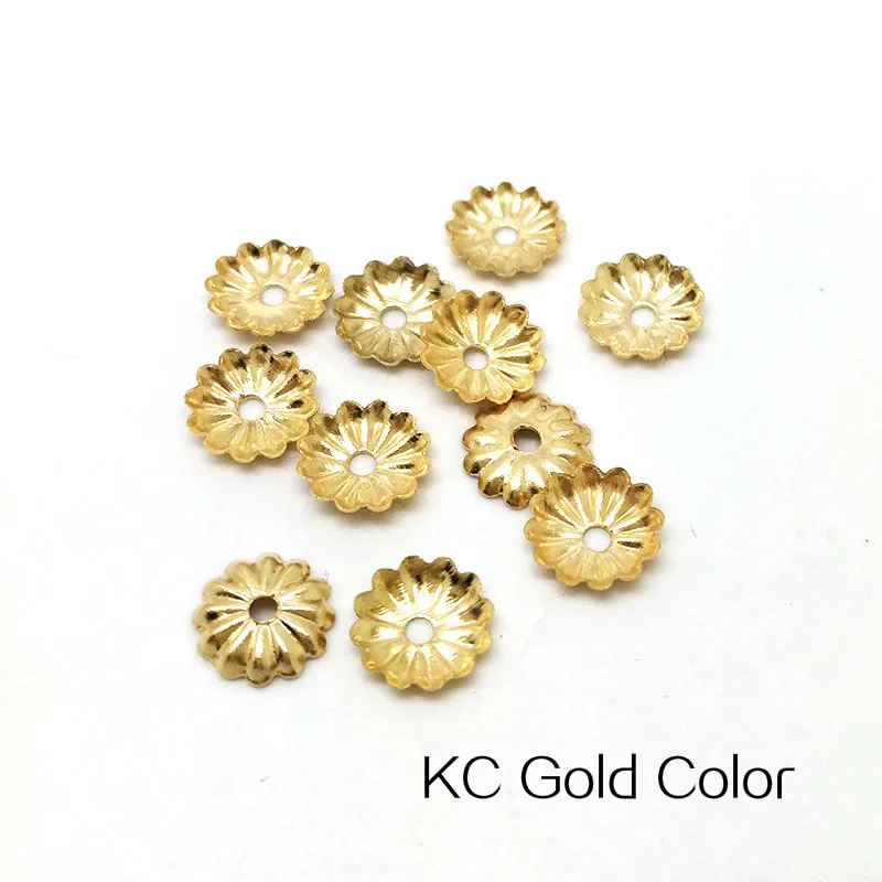 KC Gold 100 шт Размер 6 мм KC золото/родий цвет металлические бусины крышка DIY аксессуары для изготовления ювелирных изделий цветок прокладка Крышка для браслета серьги - Цвет: KC Gold