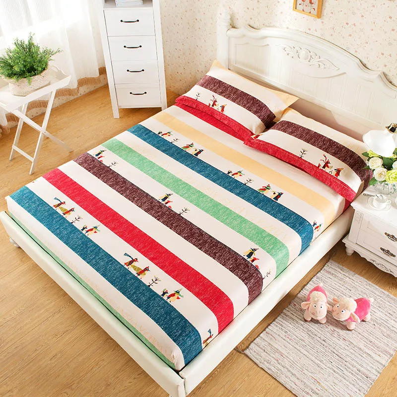 Хлопок современные Queen Size спальня простыня мультфильм животных, красочные полосатый рисунок эластичный приспособленный лист наматрасник - Цвет: 4