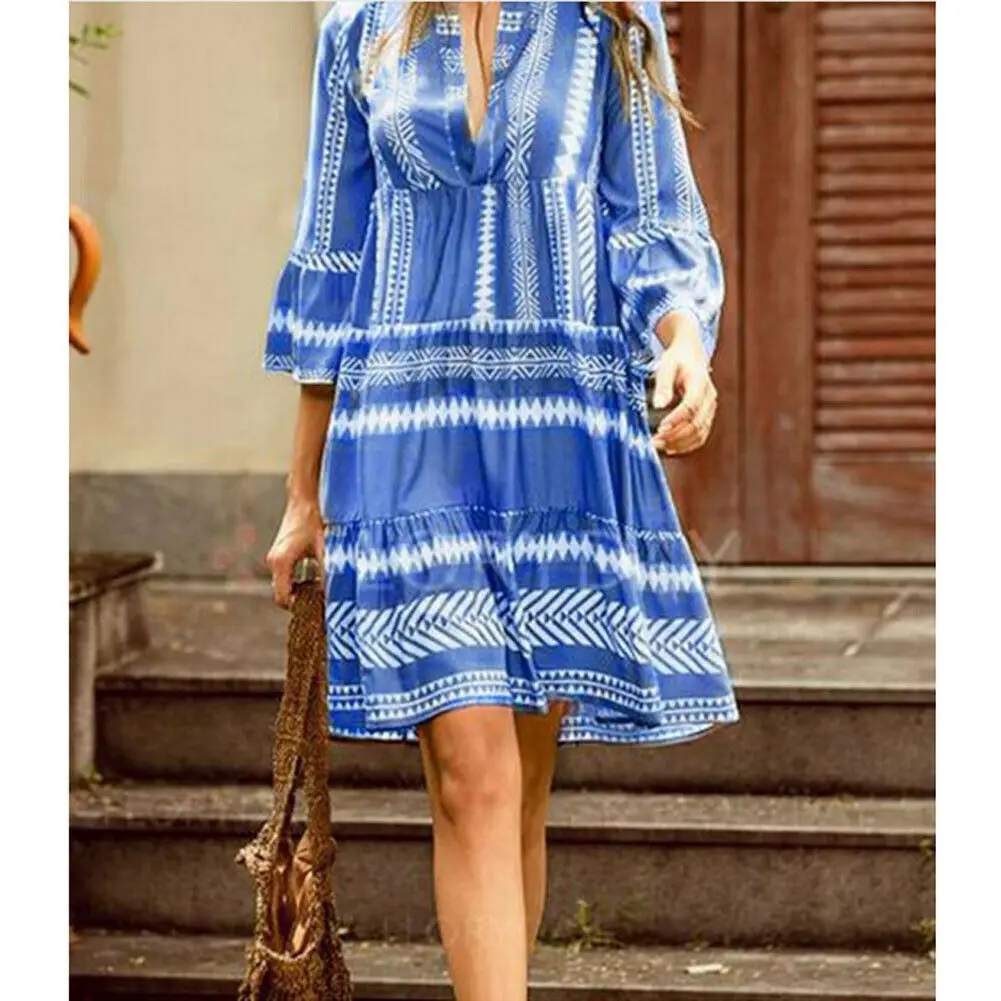 Женское платье-мини Boho летнее Повседневное платье с рукавом три четверти и