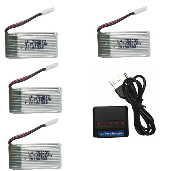 3,7 V 380mAh Lipo батарея с USB зарядным устройством запасные части для Hubsan X4 H107 H107L H107D JD385 JD388 батарея 752035 3,7 V батарея 1S - Цвет: Цвет: желтый
