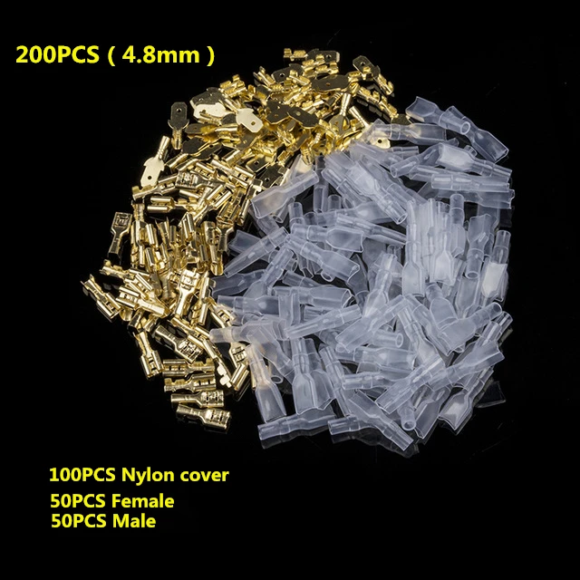 4.8mm 200 шт./лот клеммы для проводов комплект 2,8/4,8/6,3 мм обжимные клеммы для женщин/мужчин с прозрачными изоляционными рукавами - Цвет: 4.8mm