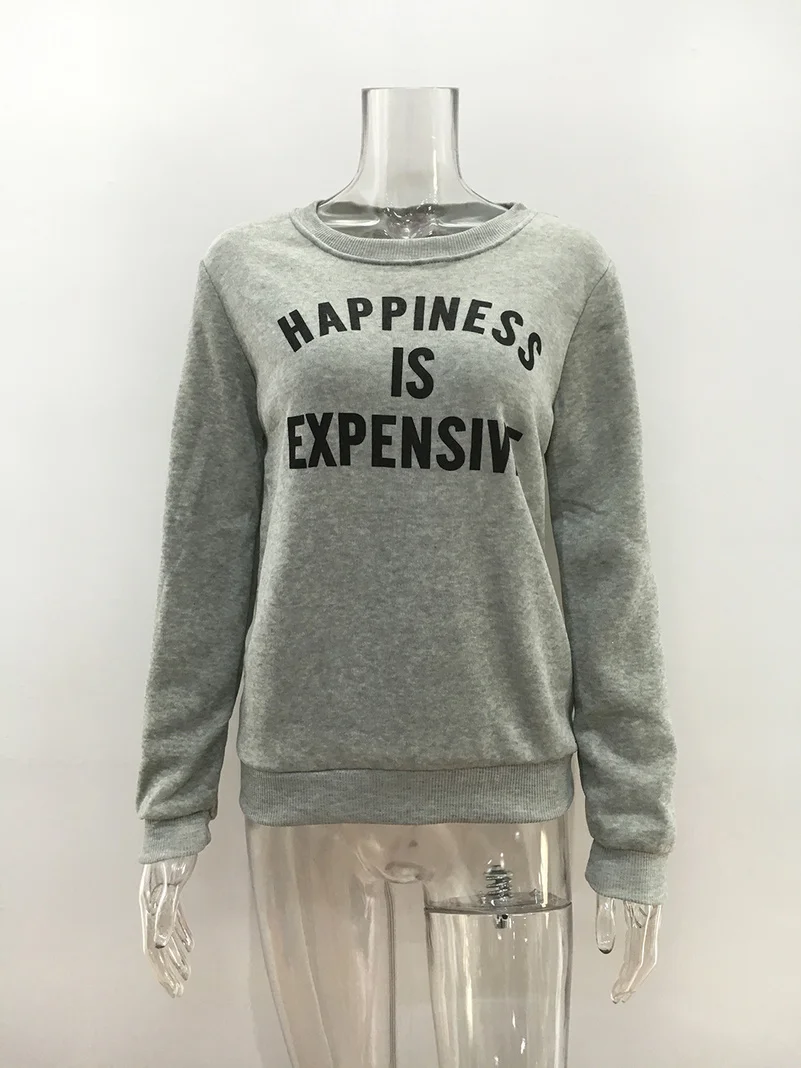 Женские толстовки с надписью happiness повседневные в стиле Харадзюку панк