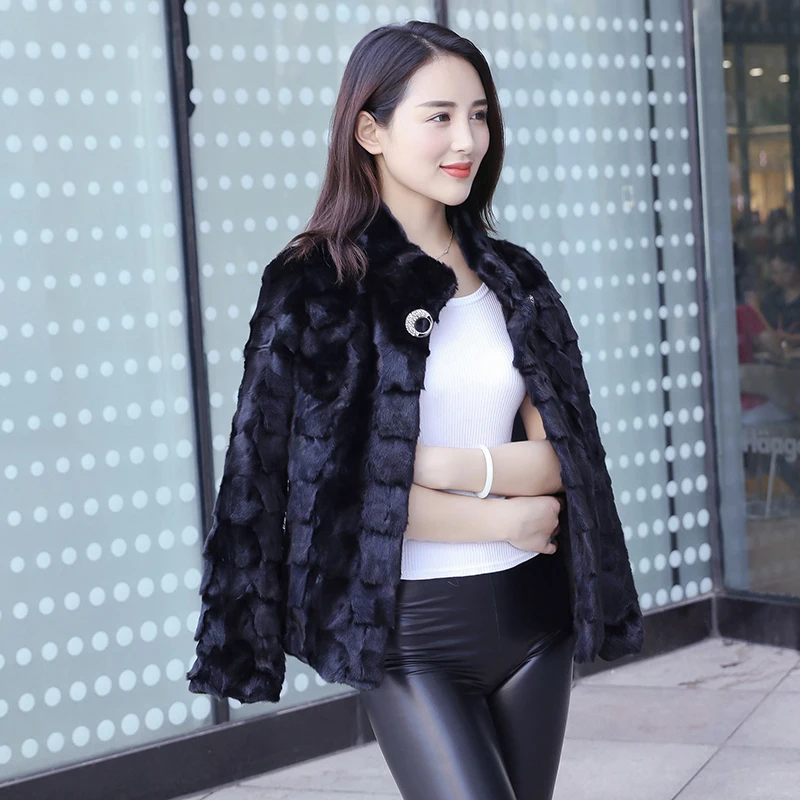 

Natural mink fur jacket women crystal stone short real fur coat new 2019 autumn winter plus size