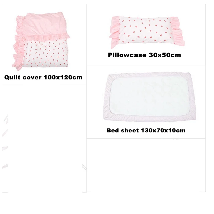 3pcs set Индивидуальный Комплект постельного белья для новорожденных, постельное белье для девочек с бампером и клубничкой, белое, розовое, Филигранное, детское одеяло, простыня из хлопка - Цвет: 3pcs set