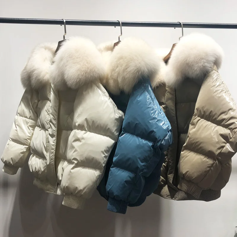 Big Real Fox Fur Collar 2019 Winter Jacket Women 90%White Duck Down Female Oversive Thick Warm Parka Coat | Женская одежда