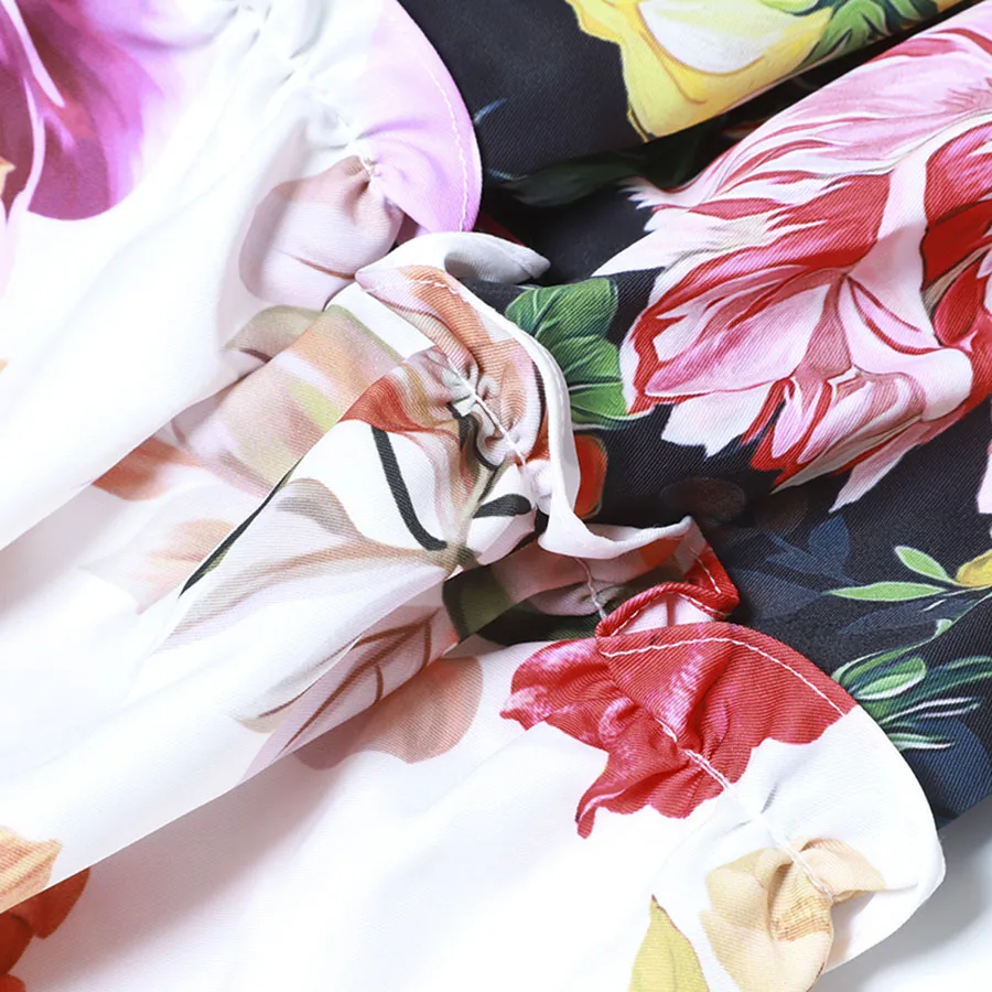 Женское мини-платье подиумное короткое платье с цветочным принтом и оборками на