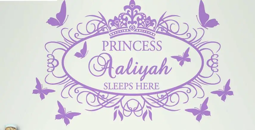 DIY Принцесса Корона бабочки персонализированное имя настенные наклейки детский