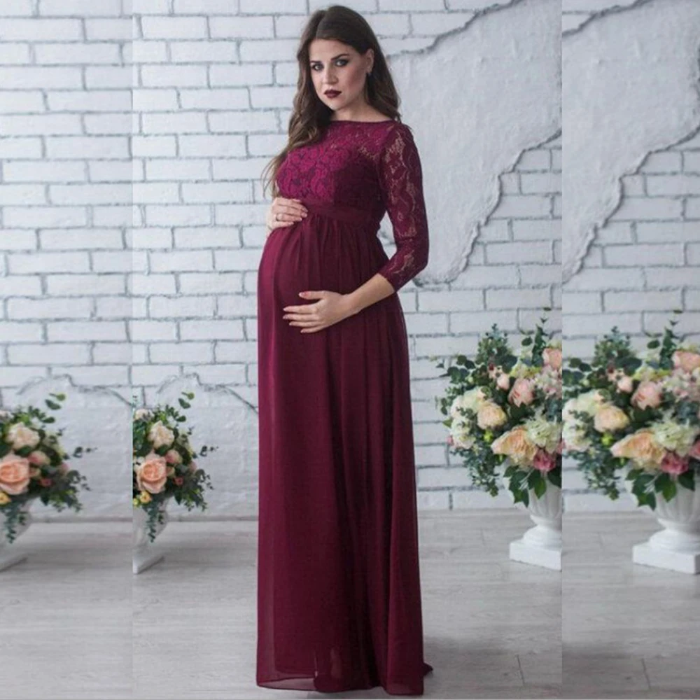 S XXL женские платья для беременных с длинными рукавами кружевное платье