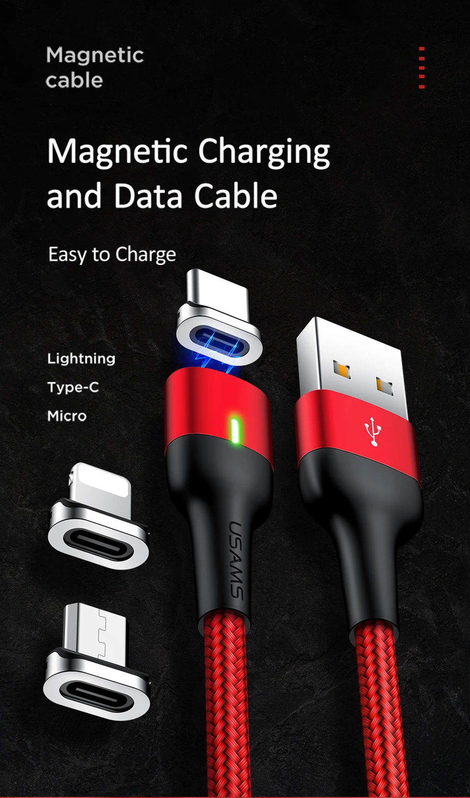 USAMS Магнитный кабель Usb type C адаптер для быстрой зарядки type-C Магнитный зарядный кабель Usb C для samsung S9 Xiaomi huawei
