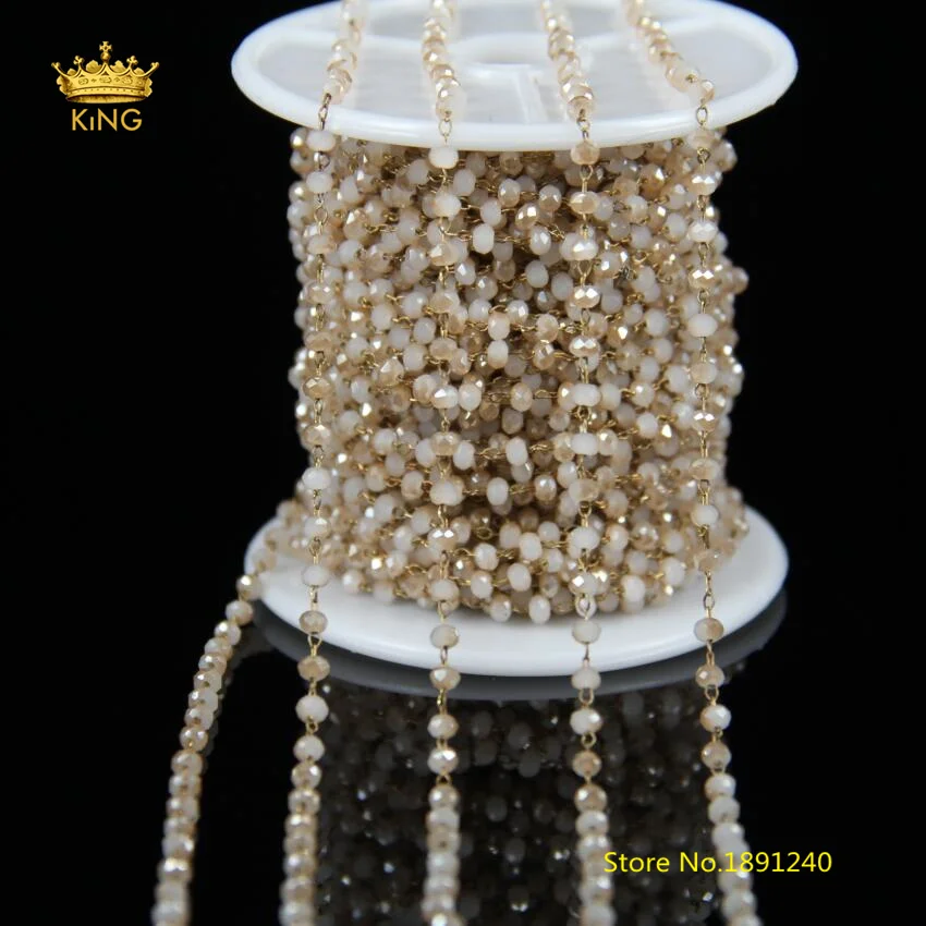 5 метров 2x3 мм маленькие стеклянные цепочки из бисера шампанское белое титановое