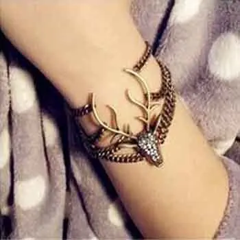 XUBCHC 1 PCS Fashion Vintage Deep Copper Color Many crystal Bohemian Rhinestone Deer Head Bracelet Bangle for women | Украшения и