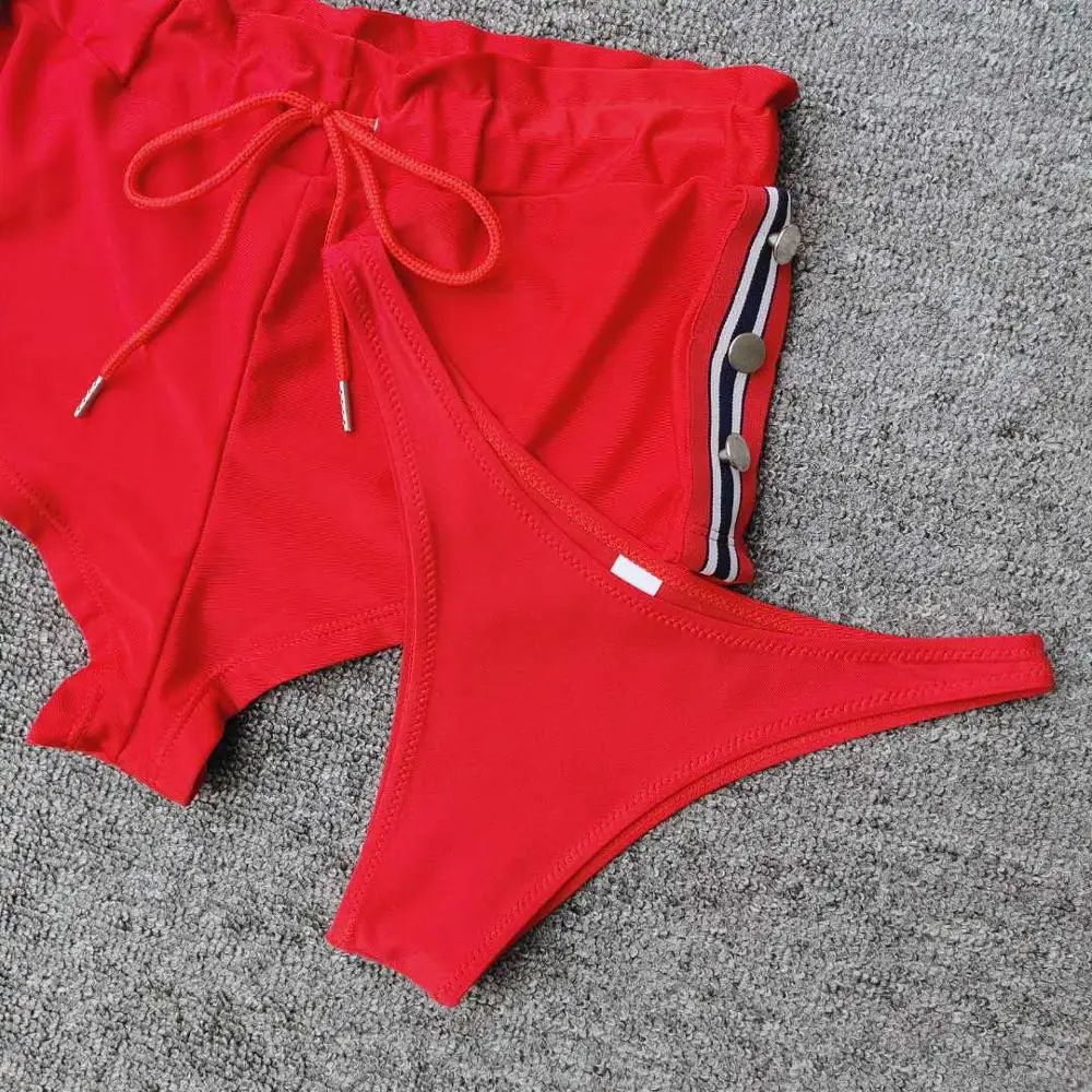 Комплект бикини на шнуровке Женский 3 шт. пикантный купальник пуш ап бразильский