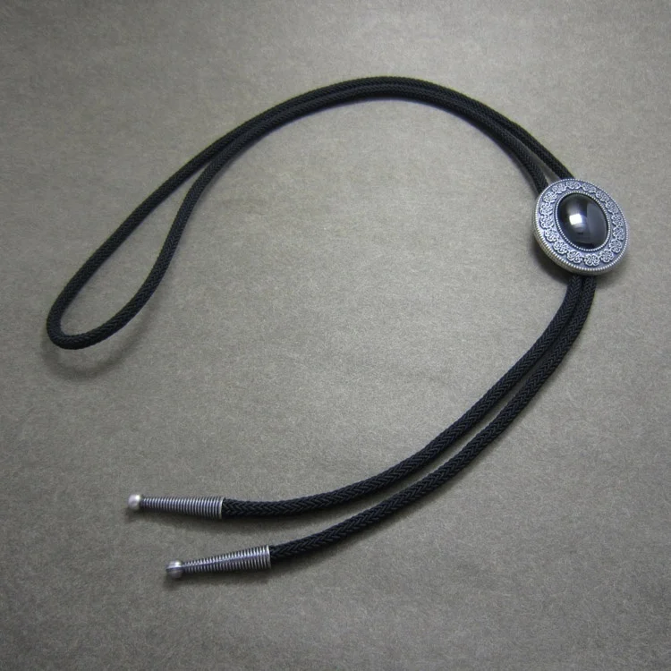 Посеребренный винтажный черный агатовый камень Овальный болотный галстук