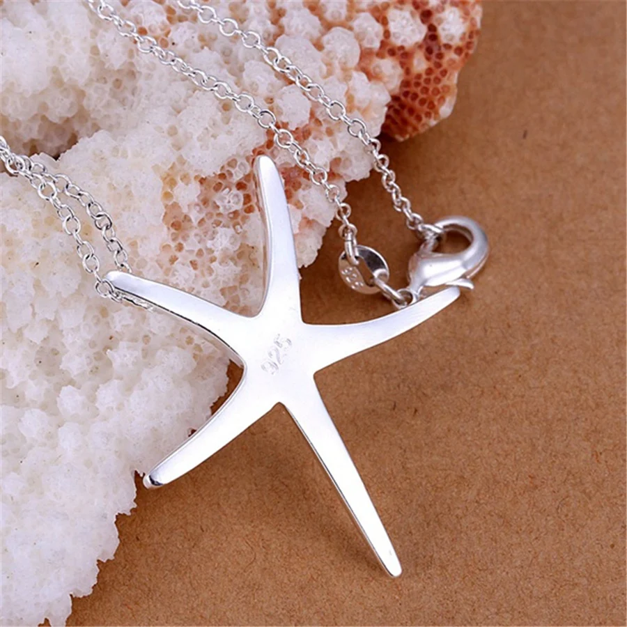 P027 Promotions Free shipping Beautiful fashion Elegant colorsilver charm Starfish Noble pendant pretty Girl Necklace jewelry images - 6