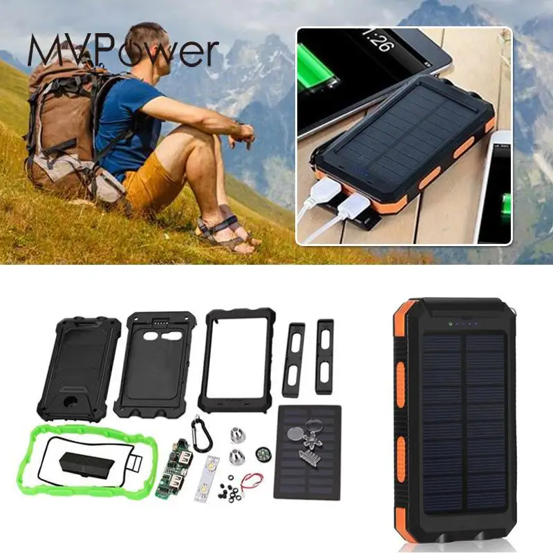 MV power водонепроницаемый светодиодный внешний аккумулятор с двумя USB солнечными