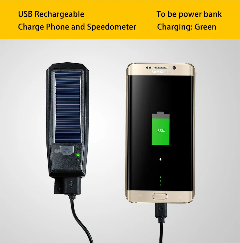 Светодиодный фонарь для велосипеда USB перезаряжаемая на солнечной батарее 2000 мАч