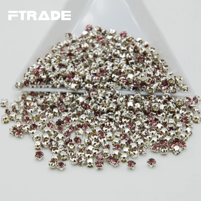 SS12 (3 мм) 288 шт./лот Серебряное основание цвета светлого аметиста пришить стразы