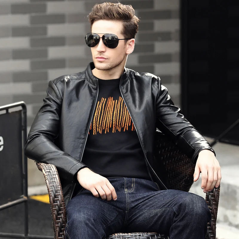 Кожаная куртка мужская осень 2017 новая кожаная мотоциклетные Костюмы воротник