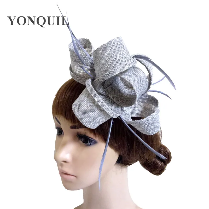 Grey or multiple colors imitation sinamay hats feather flower fascinators for party bridal hair accessories cocktail hats| |
