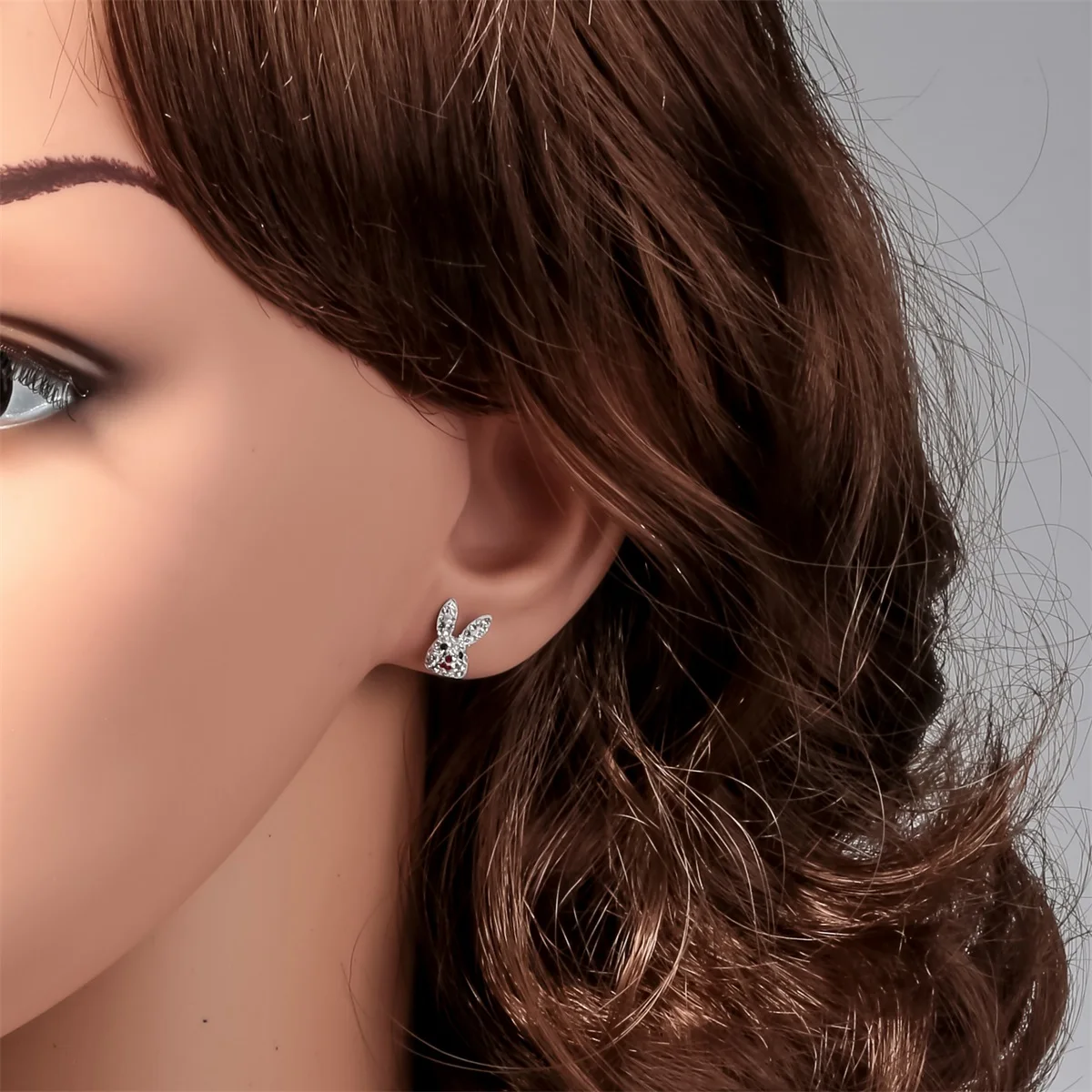 Серьги-гвоздики из стерлингового серебра 925 пробы с кроликом и кристаллами на