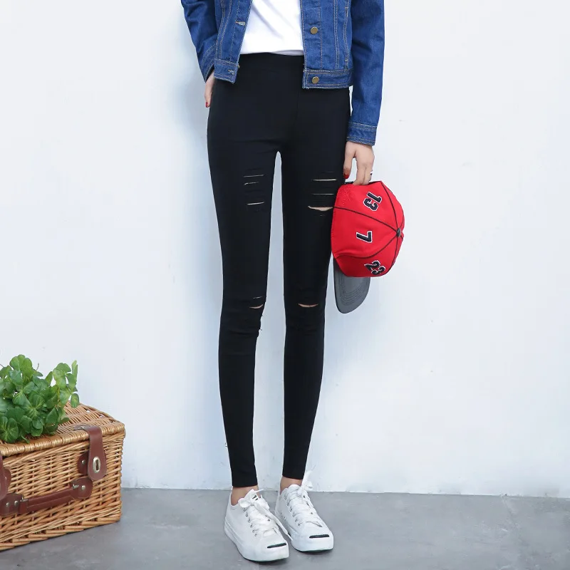 Зимняя одежда женские брюки с дырками 2018 модные новые корейские повседневные