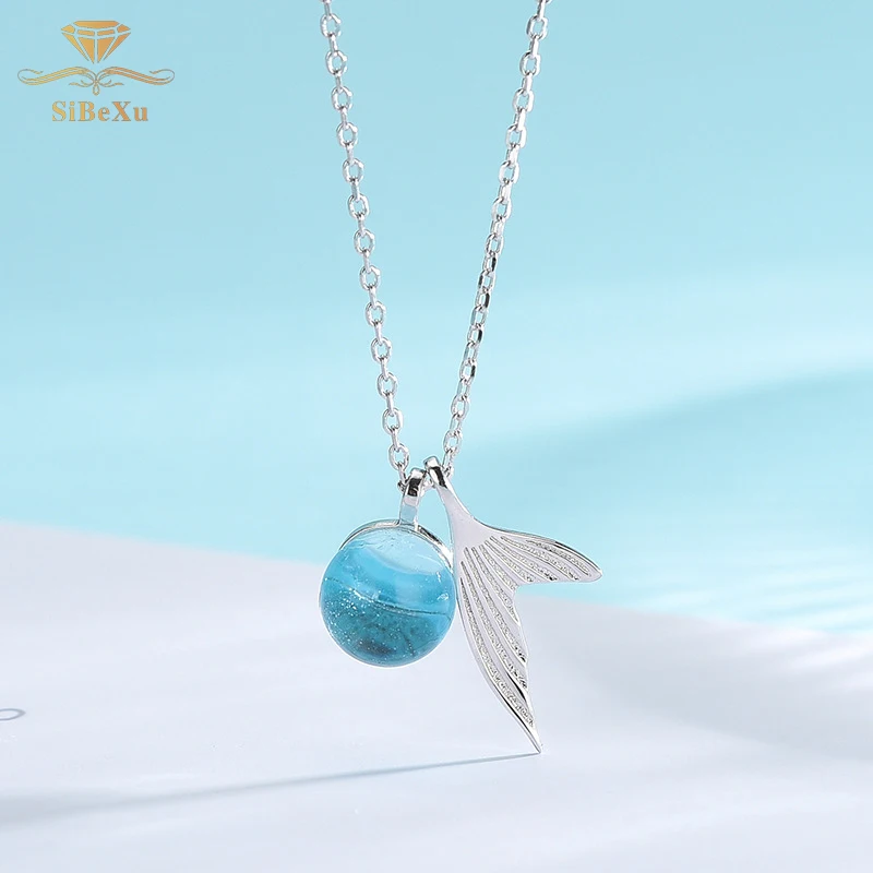 Женское ожерелье с подвеской русалочкой из серебра 925 пробы в виде рыбьего Кита и