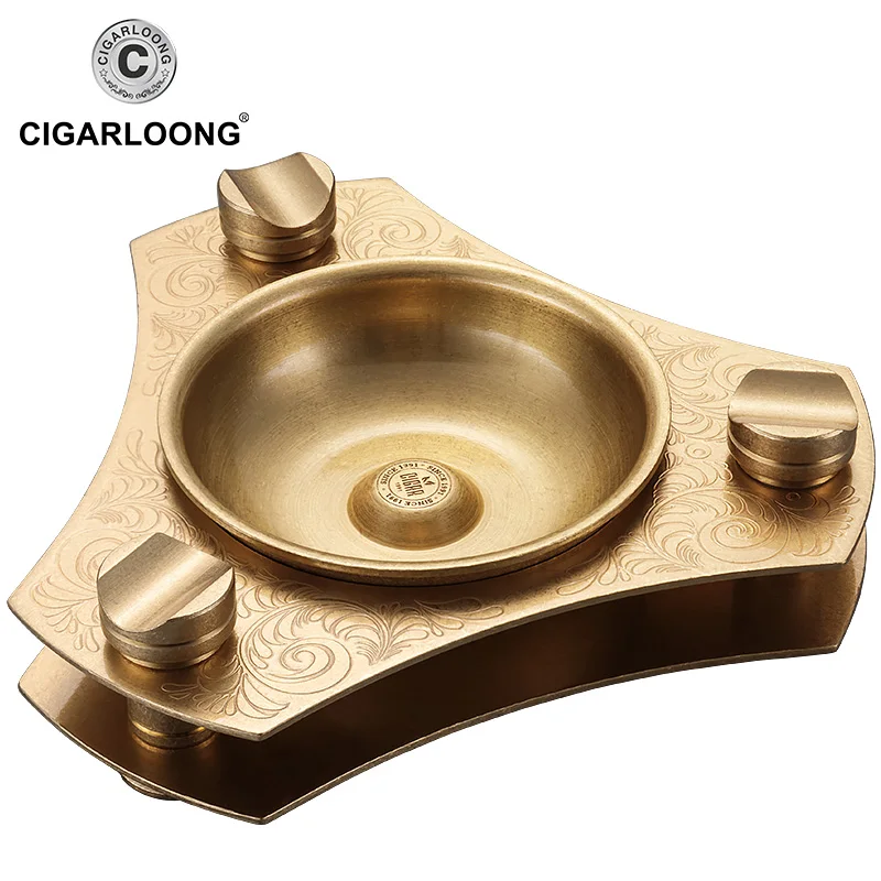

New Style High Quality Luxury Spoon Shape Golden Portable Travel Use Cigar Ashtray One Holder W/ Cigar Punch Original Gift Box