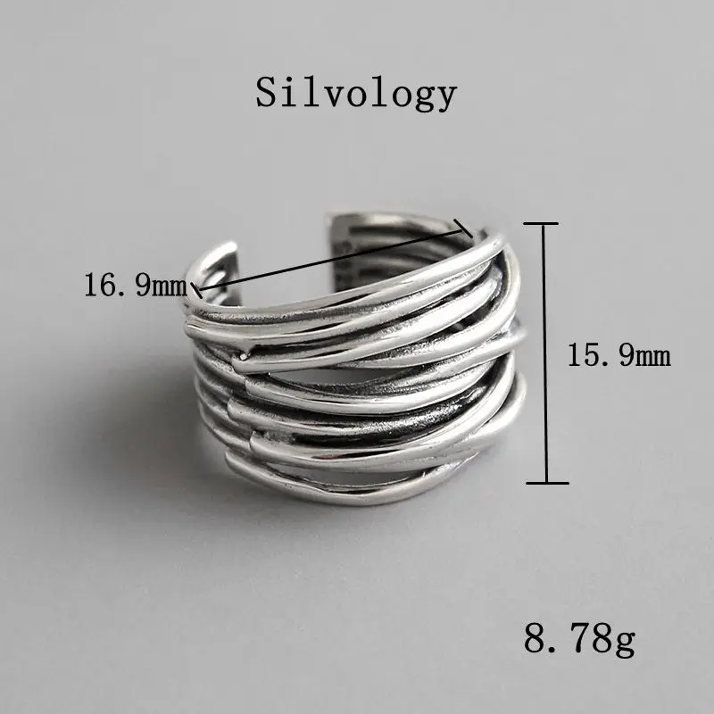 Silvology, 925 пробы, серебряное, Многослойное Плетение, кольца, Ретро стиль, шпагат, креативные кольца для женщин, текстура, ретро ювелирное изделие - Цвет камня: Silver