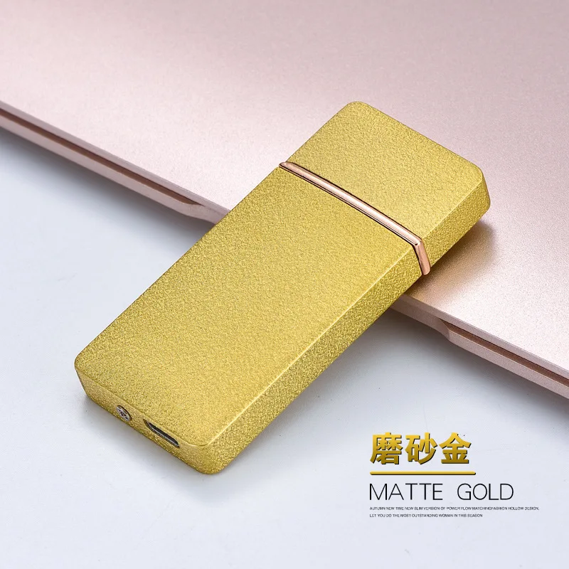 Оригинальность металла двухсторонний точечный детектор дыма Usb зарядка электрическая зажигалка мужской подарок - Цвет: gold