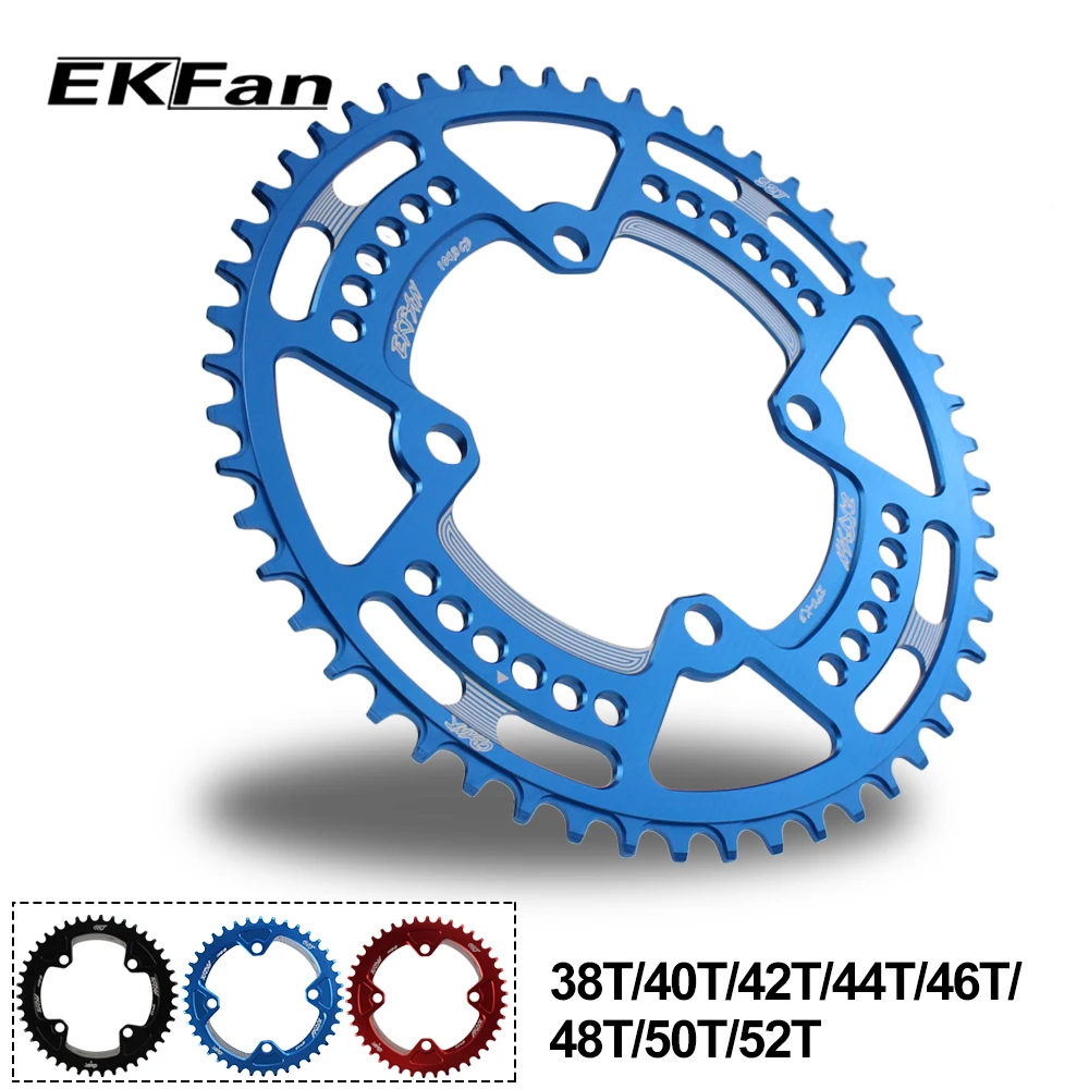 EKFan 38 T/40 T/42 T/44 T/46 T/48 T/50 T/52 T узкая широкая круглая ведущая звездочка велосипеда 104BCD цепь 7075-T6 MTB велосипед круг шатунная пластина
