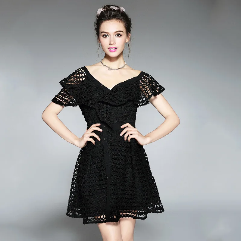 AOFULI L XXXXL 5XL платье большого размера летняя одежда 2018 открытые кружевные вечерние