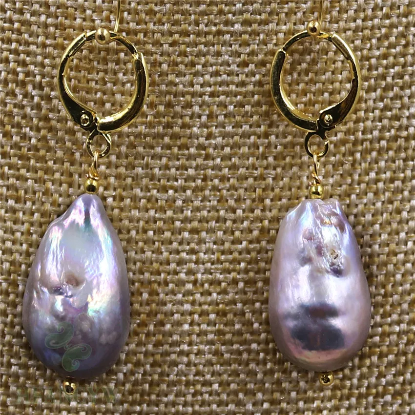 14-17MM Purple Baroque Pearl Earrings Hook Wedding Classic Fashion Luxury Real Cultured Aurora Jewelry Accessories AAA | Украшения и