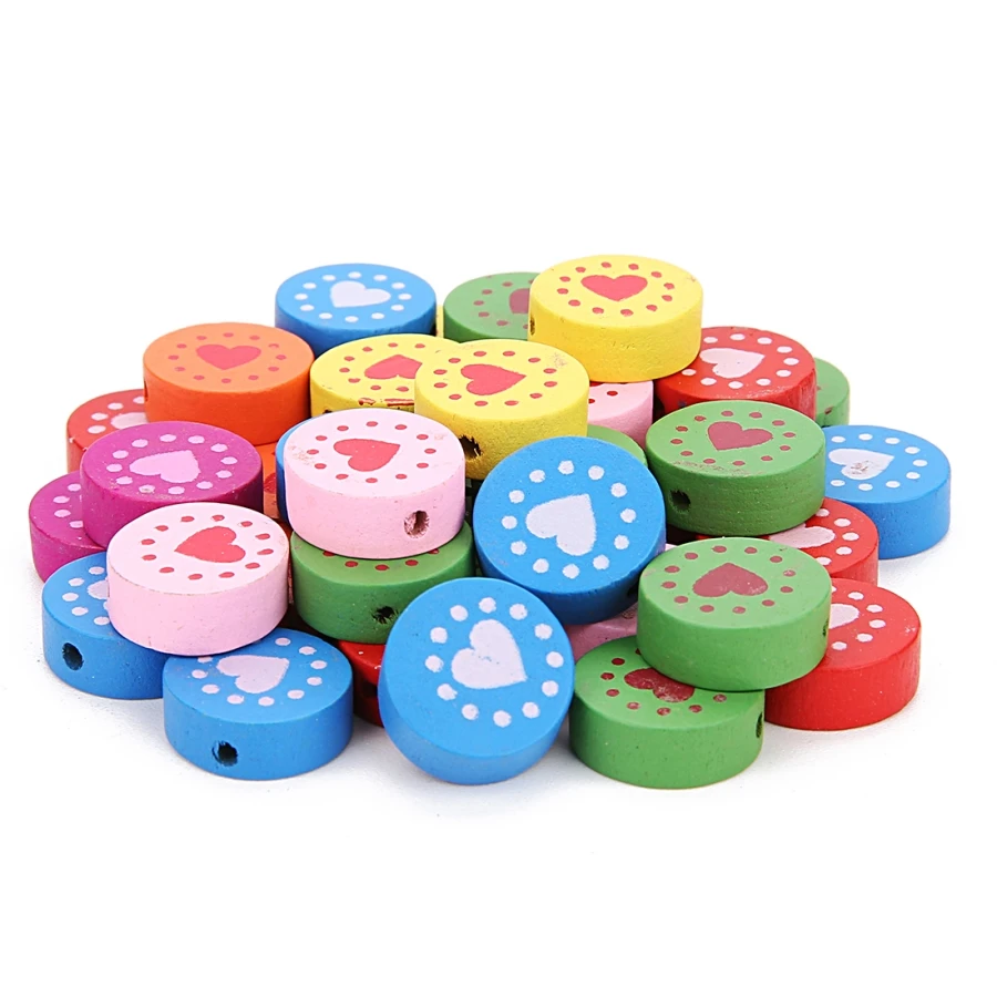 SAUVOO 50pcs Mixed Colors Natural Wooden Beads 16mm Painted Loose Spacer for Kid Bead DIY Jewelry Making Findings | Украшения и