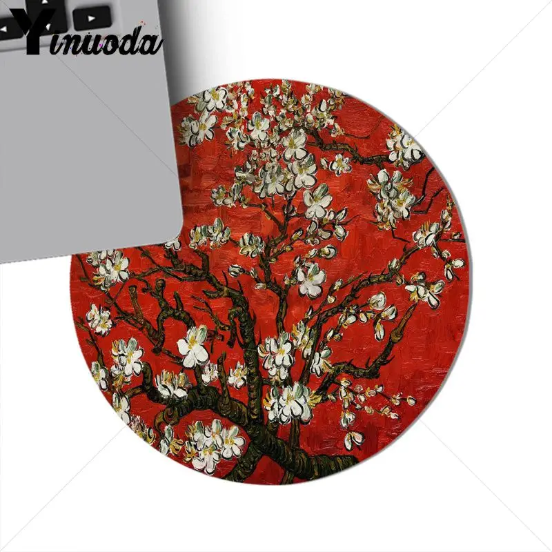 20x20cm Yinuoda,, миндаль, цветы Ван Гога, резиновый коврик для компьютерной игровой мыши, круглый коврик для мыши, резиновый Прямоугольный Коврик для мыши - Цвет: 20x20cm