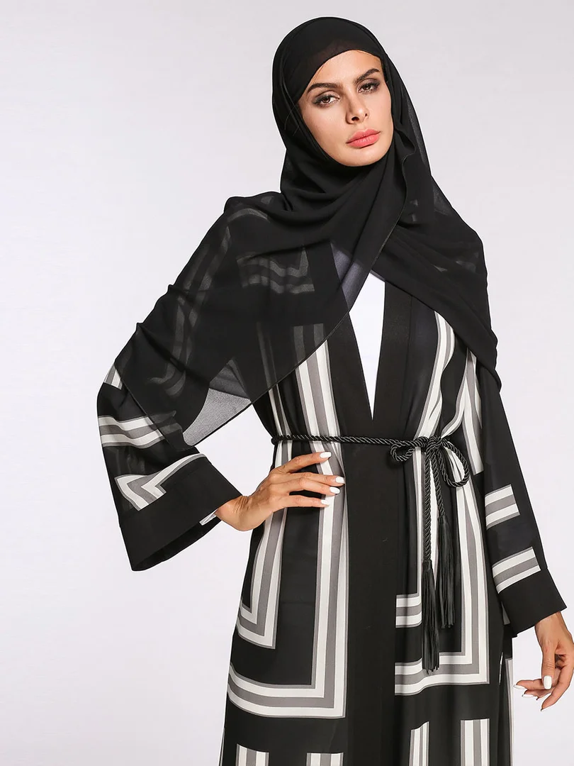 Muslim adult hit color printed abaya Arab Fashion Turkey Middle East striped muslim Dress Musical Robe Ramadan | Тематическая